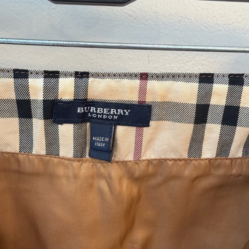 Burberry London Brown distressed Leather mini  Skirt classic pattern full zip 8 - Picture 8 of 14